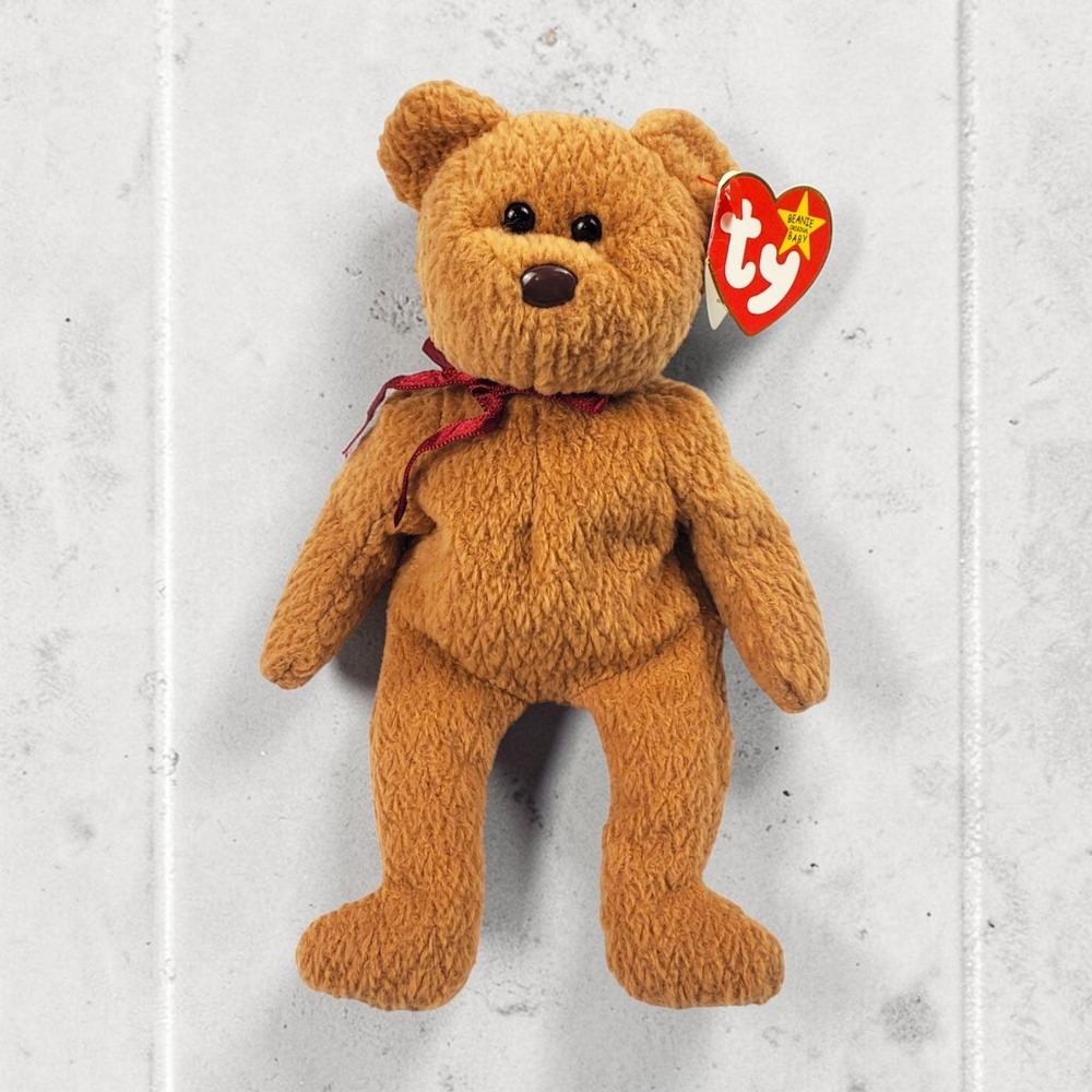 Ty Beanie Babies Curly the Bear 1996 Tan Plush Teddy Bear with Tags 4052
